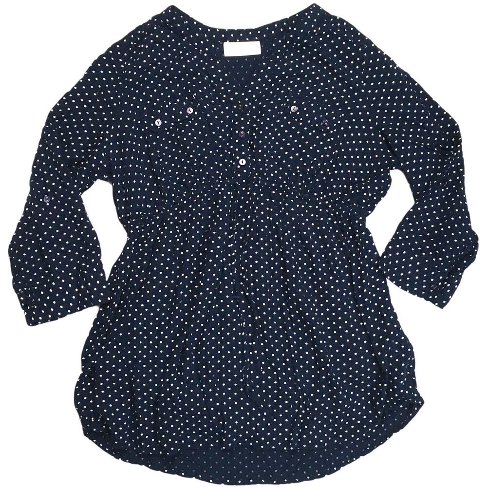 Motherhood Maternity Camp Shirt Top Blue Polka Dot Pregnancy Casual Blouse‎